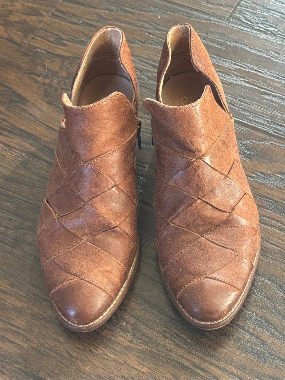 Seychelles Woven Leather Booties in Cognac Brown